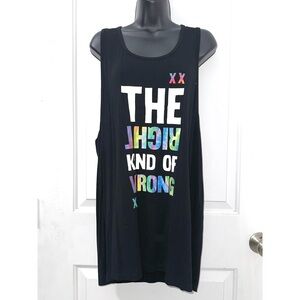 Feel the Moment  black tank top with the text "THE RIGHT KIND OF WRONG